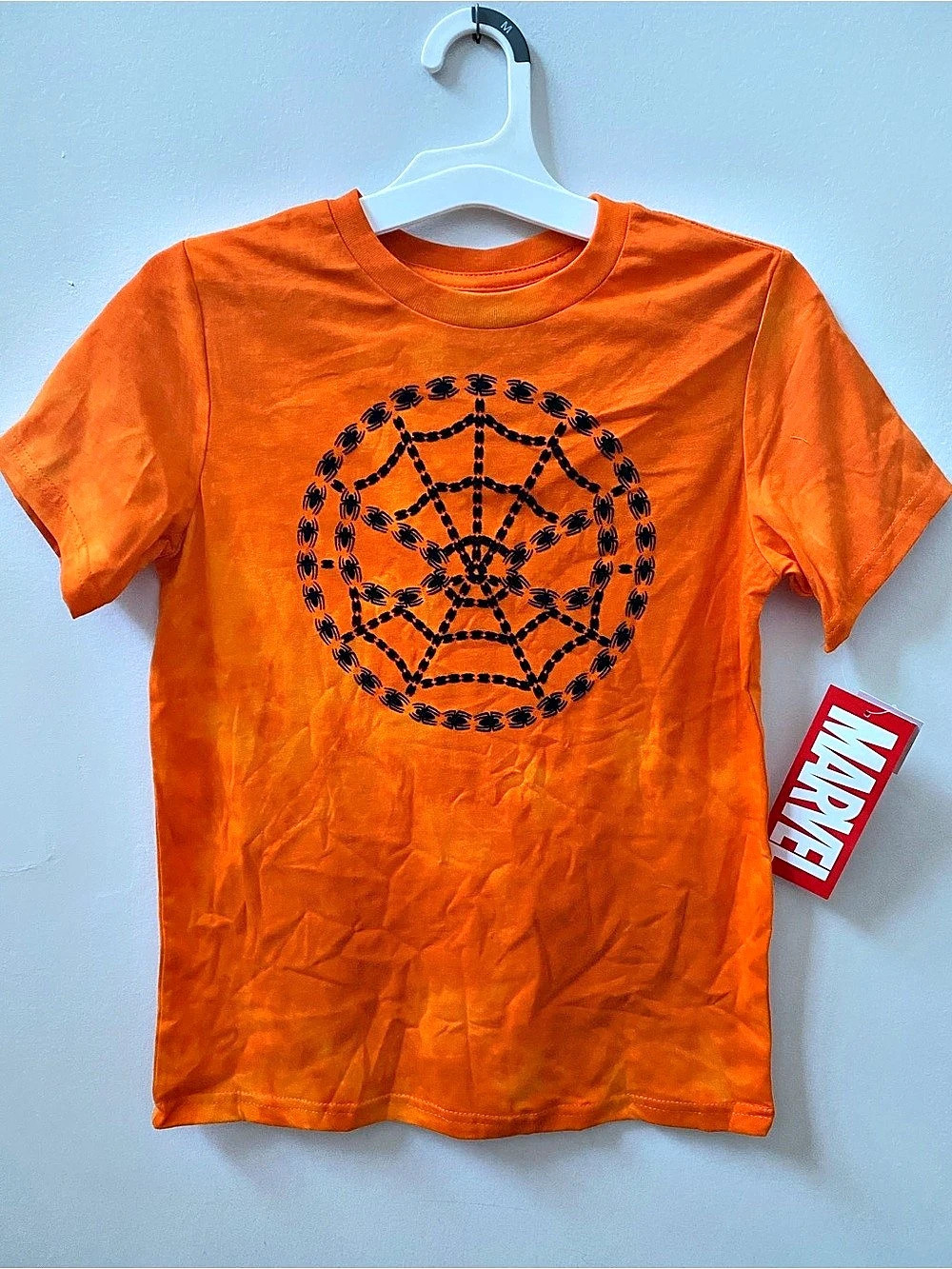 Marvel Spider-Man Orange Tie-Dye Spiderweb Graphic T-Shirt Graphic Tee size M